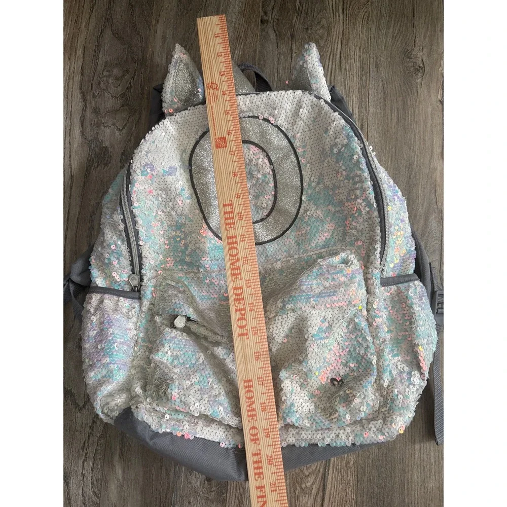 Vintage y2k Justice Girls Iridescent Sequin Unicorn Backpack Initial O
